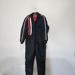 VINTAGE 70s Snowmobile Suit Insulated Coveralls Racing Jumpsuit Black Red White